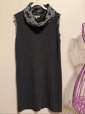 Italian Made Elisabetta Frenchie Sweater  Dress with Leopard Trim